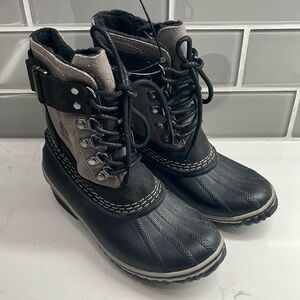 Sorel Winter Fancy Lace II Womens Size 5 Gray Black Waterproof Boots‎ NL2125-011
